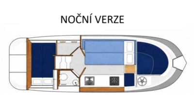 Noční verze uspořádání hausbótu Terka